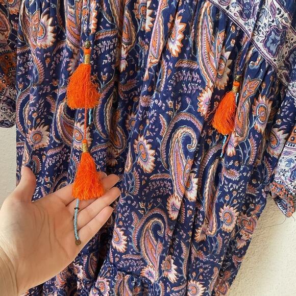 Bell by Alicia Bell Paisley Button Down Maxi Dress with Tassels Size Large Navy - Picture 10 of 10